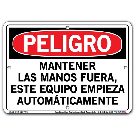 Vestil Aluminum Sign, 9-1/2" Height, 12-1/2" Width, Aluminum, Rectangle, Spanish SI-D-08-B-AL-080-S